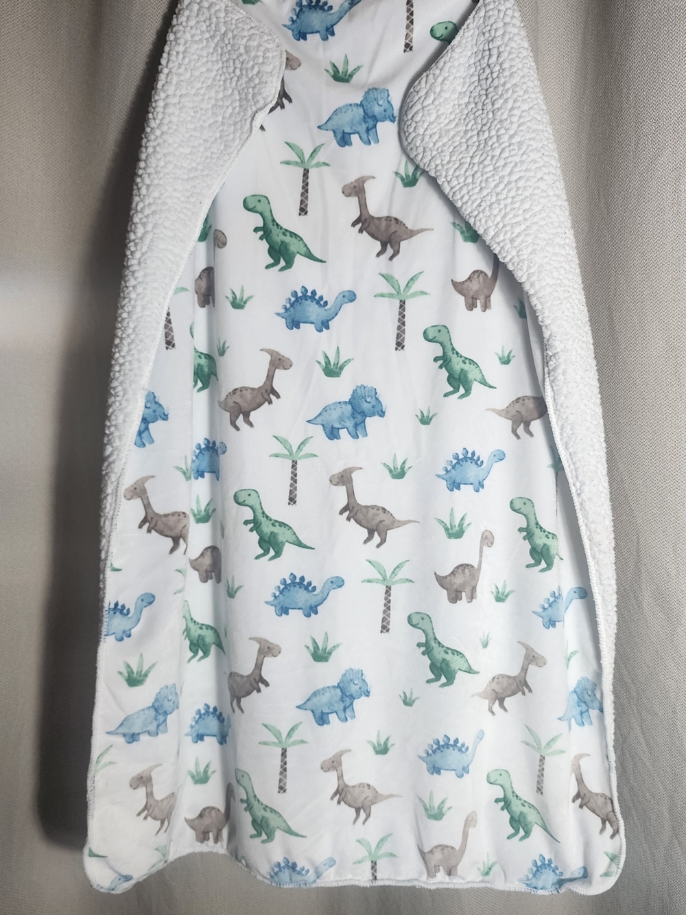 Sherpa Baby Blanket with Blue, Green & Brown Dinosaurs